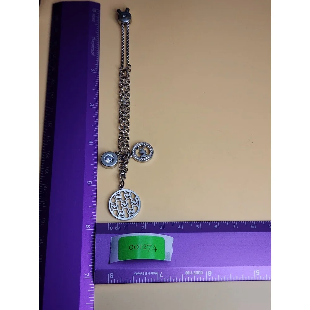 MICHAEL KORS MK Logo 3‎ Piece Charms Silver Chain Slider Bracelet FREE $HIPPING!